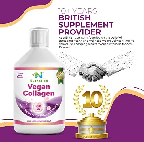Nutrality Vegan Liquid Collagen | Premium-Grade 5000mg Hydrolyzed Collagen Peptides with Silica, Biotin - AB Mystery