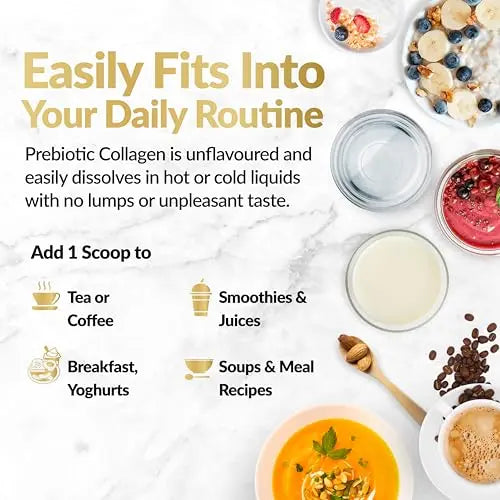 Prebiotic Collagen Powder - 390g Hydrolysed Bovine Collagen Peptides with Prebiotics for Gut Health & Skin Inner Vitality