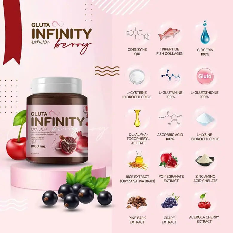 Gluta Infiniy 1000mg L-Glutathione Supplement Tripeptide Fish Collagen L-Glutamine Ascorbic - AB Mystery