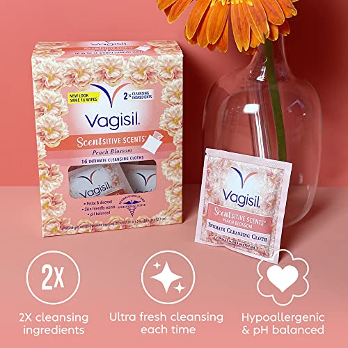 Vagisil Scentsitive Scents On-The-Go Feminine Cleansing Wipes, pH Balanced, Peach Blossom - AB Mystery