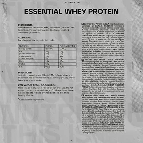 Bulk Essential Whey Protein Powder Shake, Vanilla, 1kg Bulk
