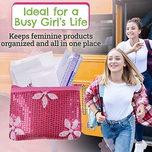 First Period Kit To-go! - Organic Biodegradable Tween Pads & Liner - Period Bags for Teen Girls - AB Mystery