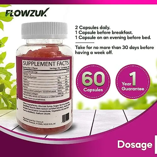 Collagen Gummies High Strength with Biotin Vitamin C & E | Flowzuk | Anti Aging, Hair Growth - AB Mystery