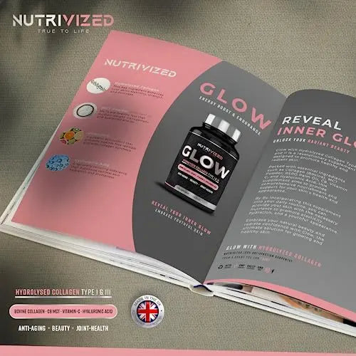 Nutrivized Glow Hydrolysed Type 1&3 Collagen with Premium Pure C8 MCT Oil - Vitamin C & Hyaluronic Acid - AB Mystery