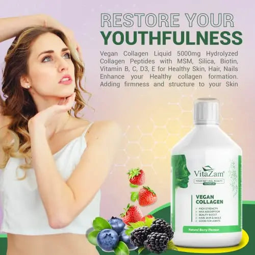 VitaZam Vegan Collagen Liquid 5000mg Hydrolyzed Collagen Peptides for Women - AB Mystery