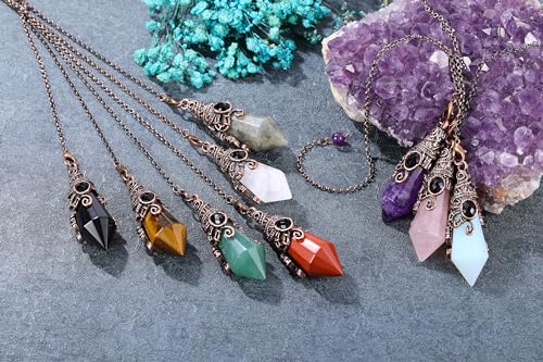 PESOENTH Crystal Pendulum Dowsing Divination Scrying Pendulum with Bronze Wrap Tiger Eye Healing - AB Mystery