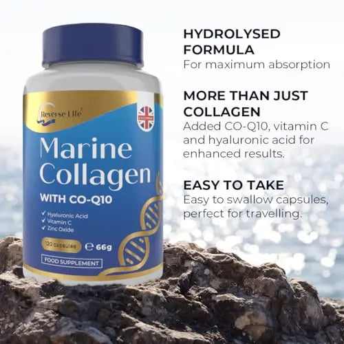 Reverse Life Marine Collagen Capsules 1200mg – with Hyaluronic Acid & Vitamin C + Q10 - AB Mystery