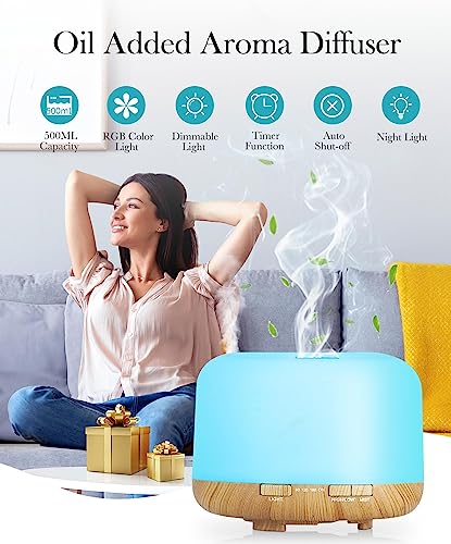 Aegci Aromatherapy Diffusers,300ml Air Humidifier with 7 Colors Light,Adjustable Brightness - AB Mystery