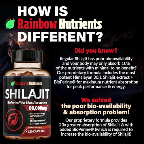 Pure Himalayan Shilajit Capsules Supplement (60,000mg+ Absorption Enhancer+50% - AB Mystery