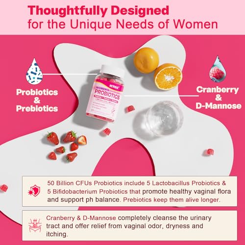 Probiotics for Women Gummies, Sugar Free Vaginal Probiotics 50 Billion CFU 10 Strains w/ Cranberry - AB Mystery