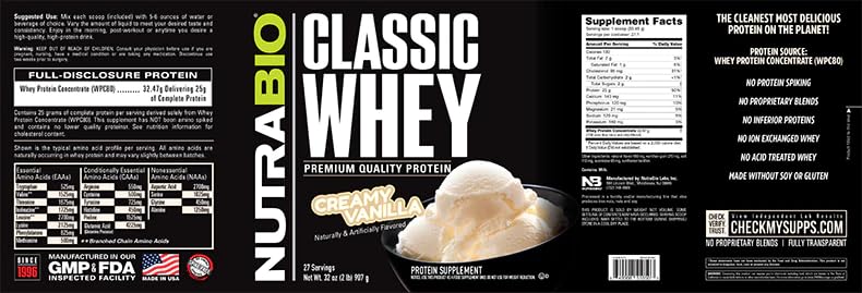 NutraBio Classic Whey Protein Powder- 25G of Protein Per Scoop - Full-Spectrum Amino - AB Mystery