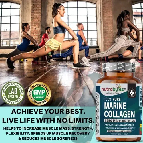 High Strength Marine Collagen Capsules - 1250mg Hydrolysed Collagen Supplement NUTRABYTES