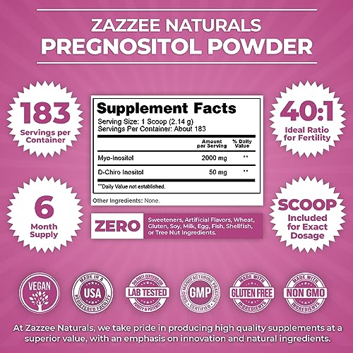Zazzee PREGNOSITOL Powder, 183 Servings, 6 Month Supply, Premium Myo-Inositol - AB Mystery