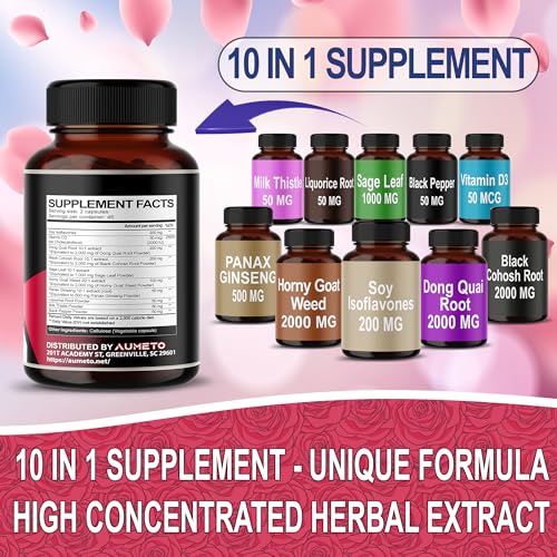 AUMETO Ultra Menopause Support for Women with Soy Isoflavones, Dong Quai, Black Cohosh - AB Mystery