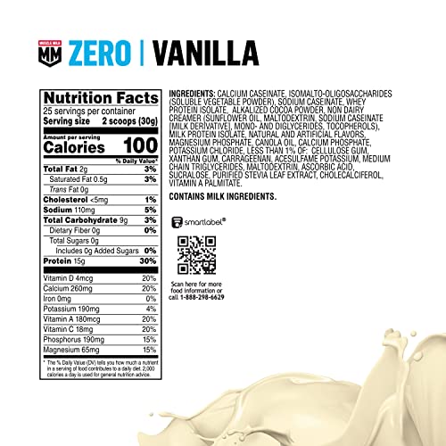 Muscle Milk ZERO, 100 Calorie Protein Powder, Vanilla, 15g Protein, 1.65 Pound, 25 Servings - AB Mystery