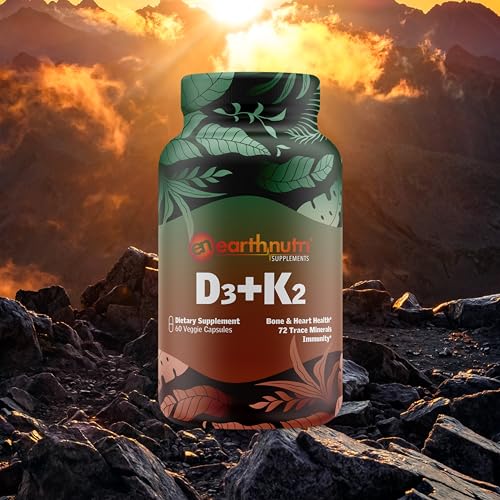 EarthNutri D3 + K2 Bone & Heart Health - 72 Trace Minerals, Vitamin D3 Vitashine, MENA - AB Mystery