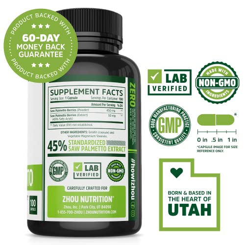 Zhou Nutrition Saw Palmetto Extract 500 mg, Prostate Health, Urinary Tract Support, DHT - AB Mystery
