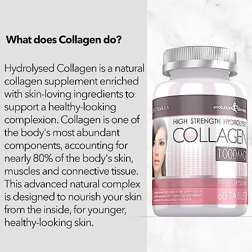 Hydrolysed Collagen High Strength 1,000mg for Hair, Skin & Nails, 60 Tablets, Evolution Slimming - AB Mystery