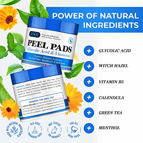 JOELLYNE NATURALS Glycolic Acid Peel Pads - 50 Count, Natural AHA Exfoliating Pads for Acne - AB Mystery