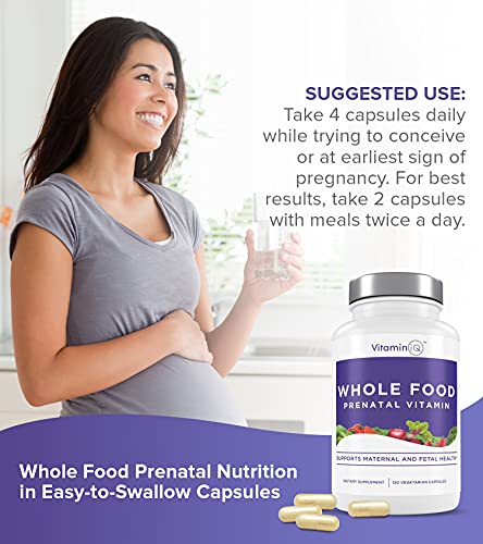 VitaminIQ Whole Food Prenatal Vitamins (120 Capsules) Natural Support for Maternal and Fetal Health VitaminIQ