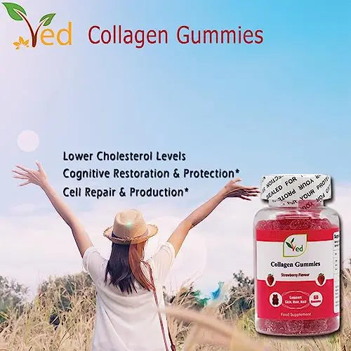 Ved Collagen Gummies; Chew Gummies Strawberry Flavour, Raw Unfiltered Collagen Gummies - AB Mystery