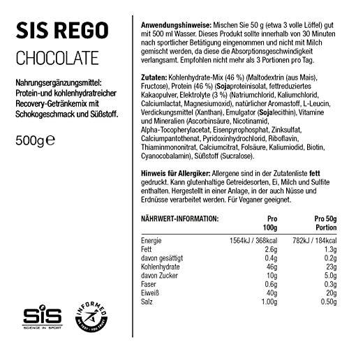 Science In Sport REGO Rapid Recovery Drink Powder, Post Workout Protein Powder, 20 g of Protein Science in Sport