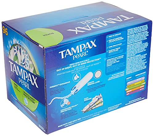 Tampax Pearl Unscented Super Absorbency Tampons, 96 Count - AB Mystery