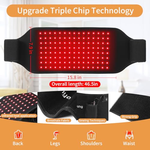 SUNNYOUNG Red Light Therapy Belt, Infrared Light Therapy Wrap Muscle Relaxing Belt with 120 LED Lights - AB Mystery
