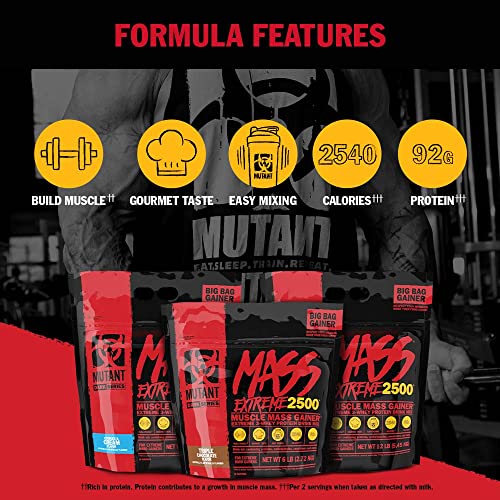 Mutant Mass Extreme Gainer Whey Protein Powder, Build Muscle Size & Strength with High-Density Clean Calories Mutant