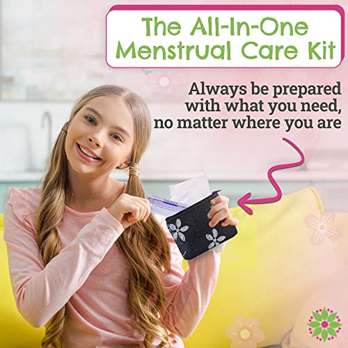 First Period Kit To-go! - Organic Biodegradable Tween Pads & Liner - Period Bags for Teen Girls - AB Mystery