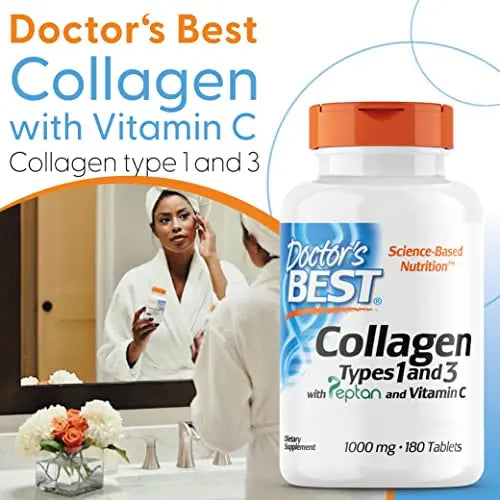 Doctor's Best, Collagen Types 1 and 3, Peptane & Vitamin C, 1,000mg, 180 Tablets - AB Mystery