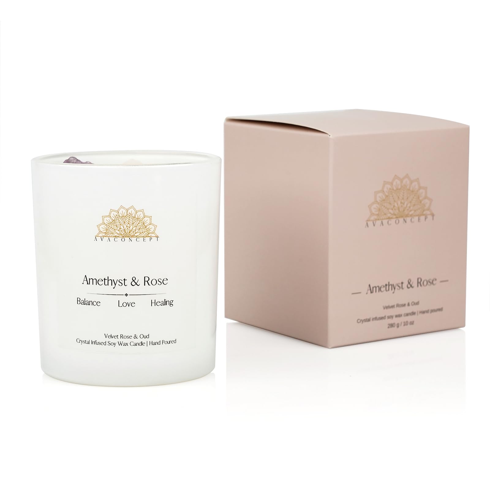Ava Concept Scented Crystal Candle 10 oz jar Candle (Velvet Rose & Oud) - AB Mystery