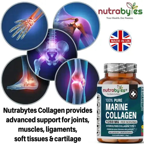 High Strength Marine Collagen Capsules - 1250mg Hydrolysed Collagen Supplement NUTRABYTES