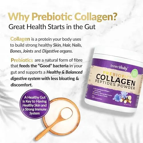 Prebiotic Collagen Powder - 390g Hydrolysed Bovine Collagen Peptides with Prebiotics for Gut Health & Skin Inner Vitality