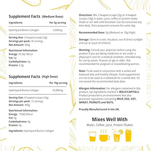 100% Pure Hydrolysed Collagen Peptides Powder - 400g Tub | Halal & Grass-Fed Bovine Collagen - AB Mystery