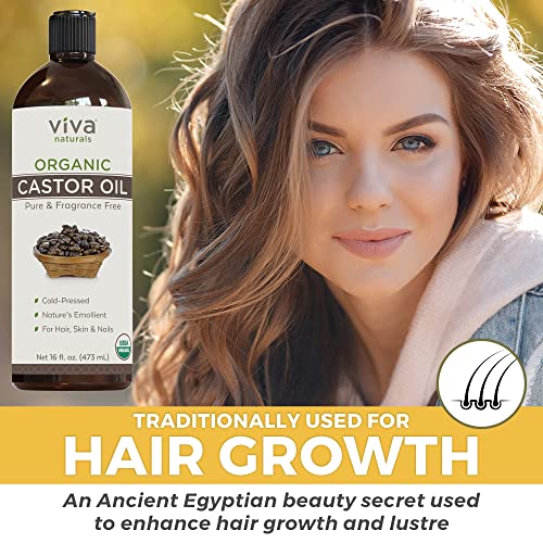 Viva Naturals Organic Castor Oil, 16 fl oz - Cold Pressed Castor Oil for Skin, Hair and Lashes - Traditionally - AB Mystery
