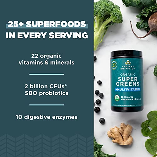Ancient Nutrition Organic SuperGreens and Multivitamin Powder with Probiotics - AB Mystery