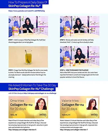 SkinPep® Collagen Re-Nu Liquid Shot Sachet 15-30 Day Supply - The Anti-Ageing Daily Collagen Drink Mix SkinPep