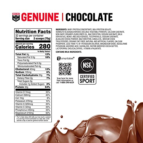 Muscle Milk Genuine Protein Powder, Chocolate, 4.94 Pound, 32 Servings, 32g Protein - AB Mystery