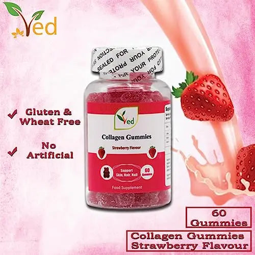 Ved Collagen Gummies; Chew Gummies Strawberry Flavour, Raw Unfiltered Collagen Gummies - AB Mystery