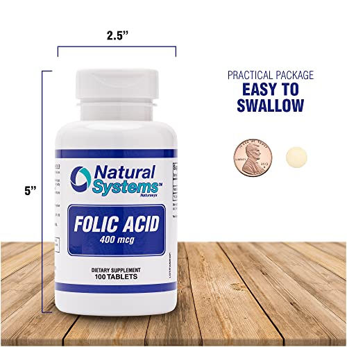 Folic Acid Supplement 100 Tablets 400 mcg by Natural Systems - Prenatal Vitamin for Women Perfect Natural Systems Naturasys