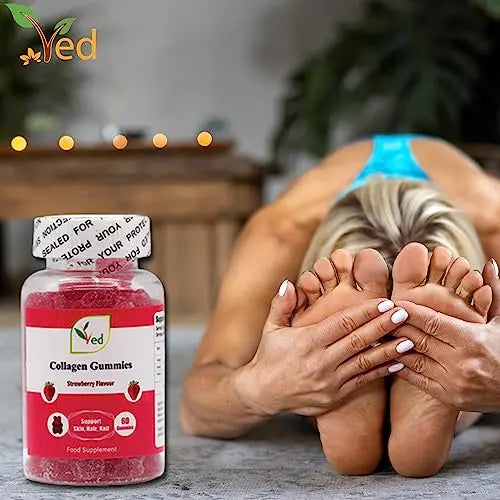 Ved Collagen Gummies; Chew Gummies Strawberry Flavour, Raw Unfiltered Collagen Gummies - AB Mystery