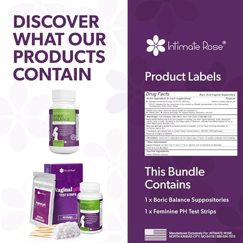 Intimate Rose Boric Acid Suppositories and pH Test Strips for Women (50 Strips) Bundle. - AB Mystery