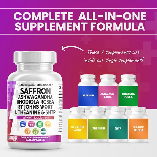 Clean Saffron Supplements with Ashwagandha 8000mg - Mood Support with L-Theanine - AB Mystery