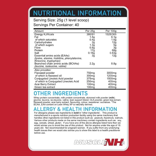 MuscleNh2 Lean Whey XP Diet Whey Protein Powder, Low Fat and Sugar, High Protein MuscleNh2