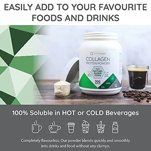 Pure Health Unflavored Collagen Powder Supplement 454g | 20g of Protein Per Serving - AB Mystery