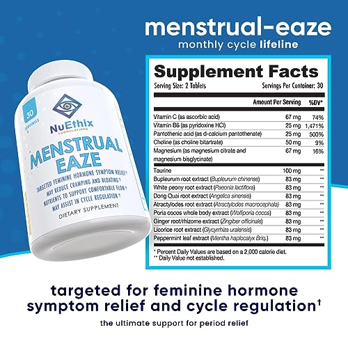 NuEthix Formulations Menstrual Eaze Dietary Supplement, Targeted Feminine Hormone Symptom Relief - AB Mystery