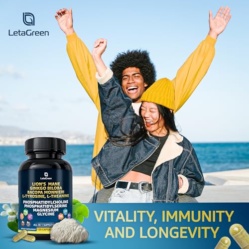LetaGreen Organic Lions Mane Supplement Capsules - 120 Real Mushrooms Lion's Mane - AB Mystery