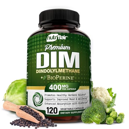 NutriFlair DIM Supplement 400mg with Bioperine, 120 Capsules - Diindolylmethane