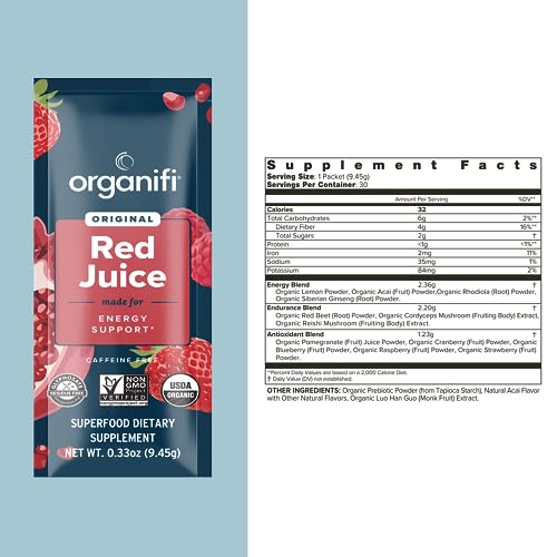 Organifi Red Juice - Vegan Energy Powder - Berry-Flavored Adaptogen Drink - Caffeine - AB Mystery